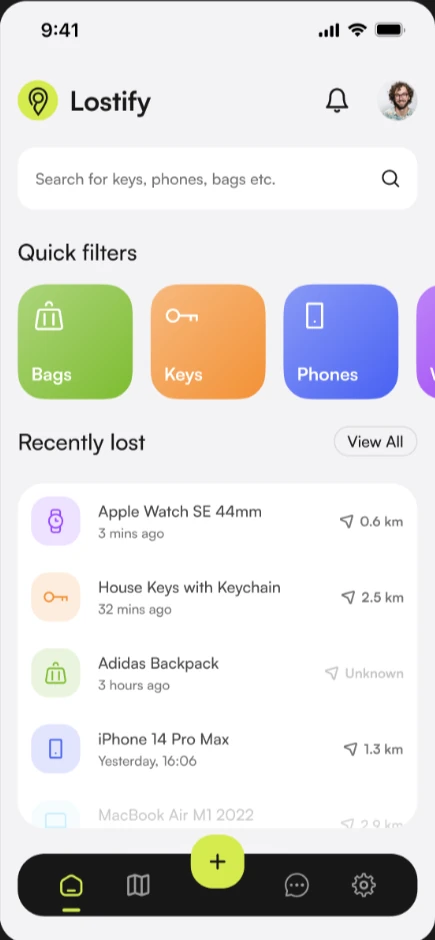 Lostify, Home screen