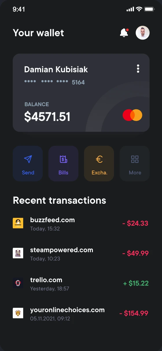 Walletus, Wallet screen